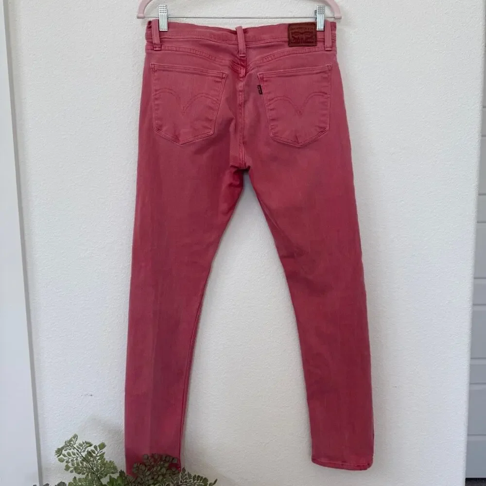LEVI’S 511 Skinny Jeans Pink Red Denim‎ Mid Rise Stretch Size 30x32 Cotton Blend